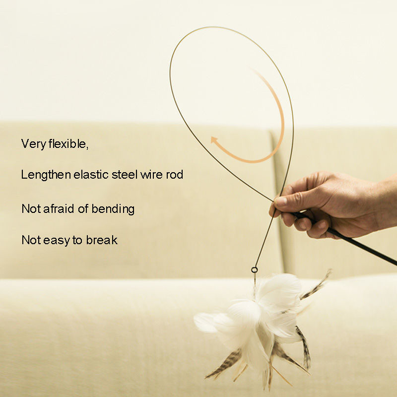 Jucării cu pene pentru ventuze pentru pisici Teaser Stick Clopoțel mic Tijă lungă Rezistență la mușcătură Jucării pentru pisici de la Hi Relieve Plictiseală Jucării pentru animale de companie