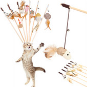 1 kom Funny Cat Stick Teaser Feather Toy Kitten Šareni štapić Cat Wand Toys Wood Pet Cat Interactive Stick Pribor za mačke za kućne ljubimce - Nasumično