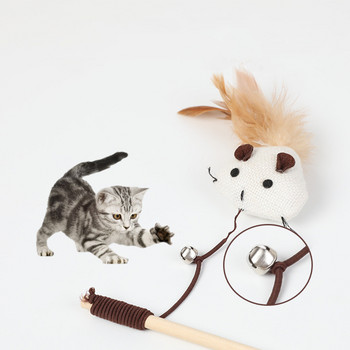1 τμχ Αστεία ράβδο γάτας Teaser με φτερά παιχνίδι γατάκι Πολύχρωμο ραβδί για γάτα Παιχνίδια ξύλινα κατοικίδια γάτα Διαδραστικό ραβδί για κατοικίδια προμήθειες για γάτες -Τυχαία