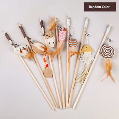1 kom Funny Cat Stick Teaser Feather Toy Kitten Šareni štapić Cat Wand Toys Wood Pet Cat Interactive Stick Pribor za mačke za kućne ljubimce - Nasumično