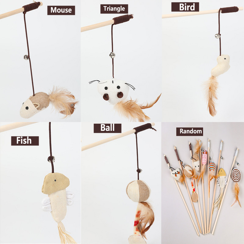 1 kom Funny Cat Stick Teaser Feather Toy Kitten Šareni štapić Cat Wand Toys Wood Pet Cat Interactive Stick Pribor za mačke za kućne ljubimce - Nasumično