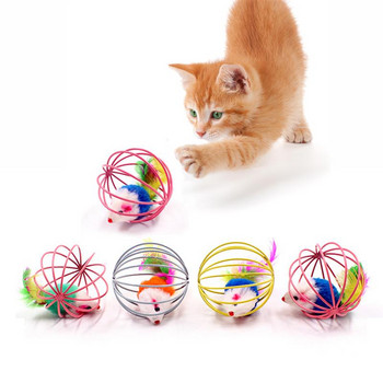 1 τεμ. Διαδραστικό παιχνίδι με ραβδί για παιχνίδι με ραβδί με μικρό κουδούνι ποντικιού-κλουβί, πλαστικά, τεχνητά πολύχρωμα, προμήθειες παιχνιδιών Teaser για γάτες