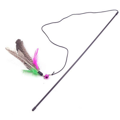 1Pc Cat Interactive Toy Stick Feather Wand With Small Bell Mouse Cage Toys Пластмасови Изкуствени Цветни Cat Teaser Toy Консумативи