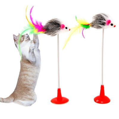 1Pc Cat Interactive Toy Stick Feather Wand With Small Bell Mouse Cage Toys Пластмасови Изкуствени Цветни Cat Teaser Toy Консумативи