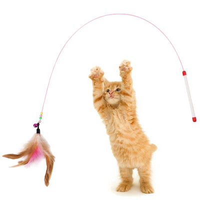 1Pc Cat Interactive Toy Stick Feather Wand With Small Bell Mouse Cage Toys Пластмасови Изкуствени Цветни Cat Teaser Toy Консумативи