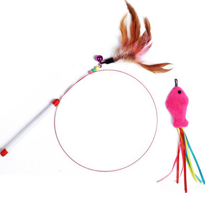 90cm Cat Toys Cat Teaser Wire Fish Funny Cat Rod Fishing Cat Rod  Feather Bell Funny Cat Stick Pet Interactive Replaceable head