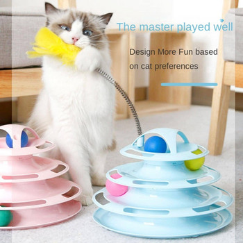 Περιστρεφόμενα παιχνίδια 4 επιπέδων Παιχνίδια για γάτες αξεσουάρ Tower Tracks με μπάλες παιχνίδι για γάτες Διαδραστική εκπαίδευση νοημοσύνης με διασκεδαστικό ραβδί γάτας