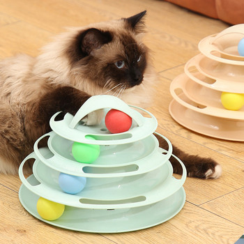 Περιστρεφόμενα παιχνίδια 4 επιπέδων Παιχνίδια για γάτες αξεσουάρ Tower Tracks με μπάλες παιχνίδι για γάτες Διαδραστική εκπαίδευση νοημοσύνης με διασκεδαστικό ραβδί γάτας