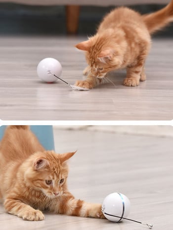 Αυτόματα έξυπνα παιχνίδια γάτας Μπάλα Διαδραστική Catnip USB Επαναφορτιζόμενη Αυτοπεριστρεφόμενη Πολύχρωμα Φτερά LED Παιχνίδια για γάτες Γατάκι