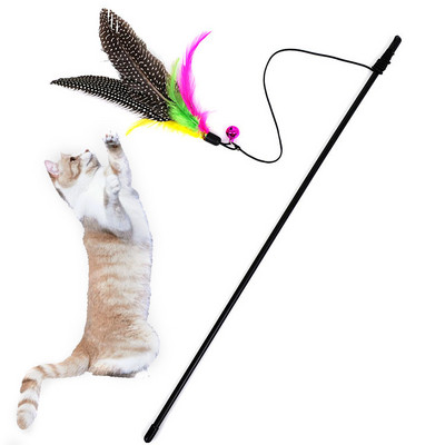 1PC Funny Kitten Cat Teaser Interactive Toy Rod with Bell and Feather Toys For Pet Cats Stick Wire Chaser Wand Toy Random Color
