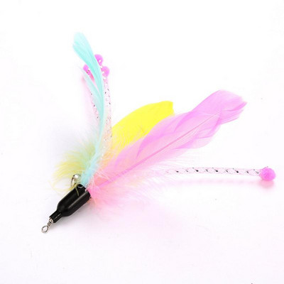 1 tk Funny Kitten Cat Teaser Interaktiivne mänguvarras kellukese ja sulgedega mänguasjadega lemmikloomakassidele Pulgaga tagaajamise võlukepike juhusliku värviga mänguasi