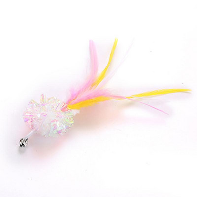 1 tk Funny Kitten Cat Teaser Interaktiivne mänguvarras kellukese ja sulgedega mänguasjadega lemmikloomakassidele Pulgaga tagaajamise võlukepike juhusliku värviga mänguasi