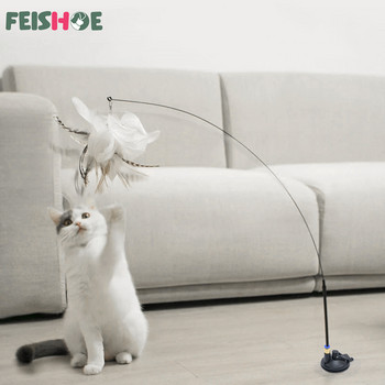 Интерактивна играчка за котка Смешна играчка с пръчка за котка Играеща пръчица за закачка с вендуза Симулация на перо със звънец Juguetes Para Gatos