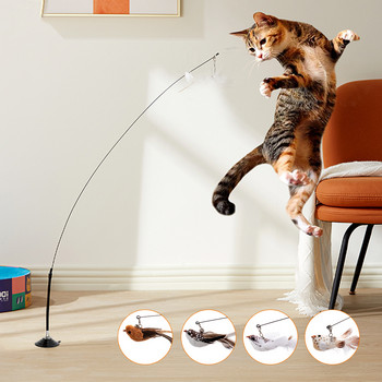 Simulation Bird διαδραστικό παιχνίδι γάτας Funny Feather Bird with Bell Cat Stick Toy for Kitten Playing Teaser Wand Toy Cat Supplies