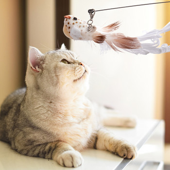 Симулация на птица Интерактивна играчка за котка Смешна птица с пера със звънец Играчка с котешка пръчка за коте Играчка Играчка с пръчка за закачка Котешки консумативи
