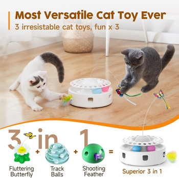 ATUBAN Cat Toys 3-σε-1 Έξυπνο διαδραστικό παιχνίδι για γατάκια, πεταλούδα που κυματίζει, τυχαία κινούμενη ενέδρα, μπάλες τροχιάς καμπάνας Catnip