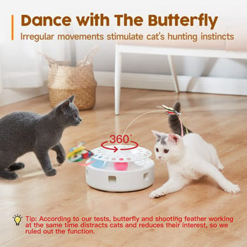 ATUBAN Котешки играчки 3-в-1 Интелигентна интерактивна играчка за коте, пърхаща пеперуда, произволно движещо се перо за засада, топки за писта от котешка билка