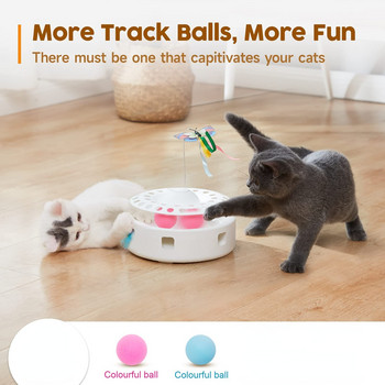 ATUBAN Котешки играчки 3-в-1 Интелигентна интерактивна играчка за коте, пърхаща пеперуда, произволно движещо се перо за засада, топки за писта от котешка билка