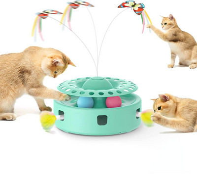 ATUBAN Cat Toys 3-u-1 pametna interaktivna igračka za mačiće, lepršavi leptir, nasumično pomično pero za zasjedu, zvonce mačje metvice za trčanje