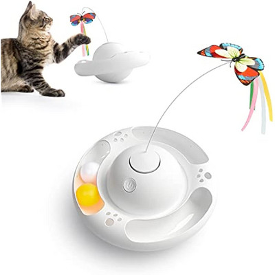 ATUBAN Cat Toys 3-u-1 pametna interaktivna igračka za mačiće, lepršavi leptir, nasumično pomično pero za zasjedu, zvonce mačje metvice za trčanje