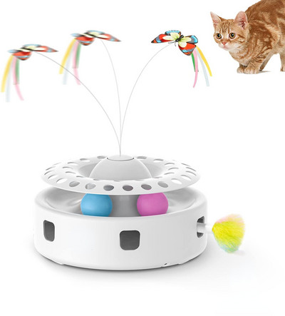 ATUBAN Cat Toys 3-u-1 pametna interaktivna igračka za mačiće, lepršavi leptir, nasumično pomično pero za zasjedu, zvonce mačje metvice za trčanje