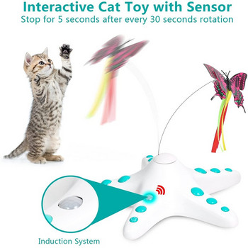 Ηλεκτρονικό παιχνίδι κατοικίδιων γατών Έξυπνο αυτόματο αστείο παιχνίδι γάτας άσκησης Παιχνίδι πεταλούδα ραβδί γάτα Διαδραστικό παιχνίδι Ηλεκτρικά περιστρεφόμενα παιχνίδια για γατάκια