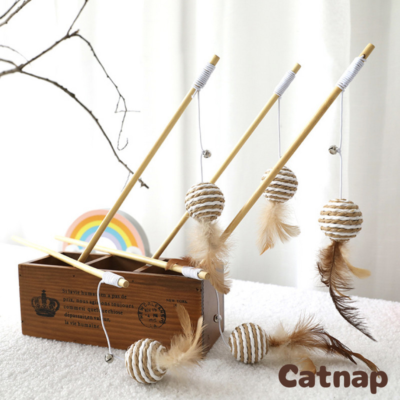 Παιχνίδι για γάτα κατοικίδια παιχνίδια αξεσουάρ Για γάτες Teaser Γατάκι Ραβδί Σιζάλ Μπαλάκι Κουδούνι Φτερό ελαστικό κορδόνι Ξύλινη ράβδο ραβδί Παιχνίδια για γάτες