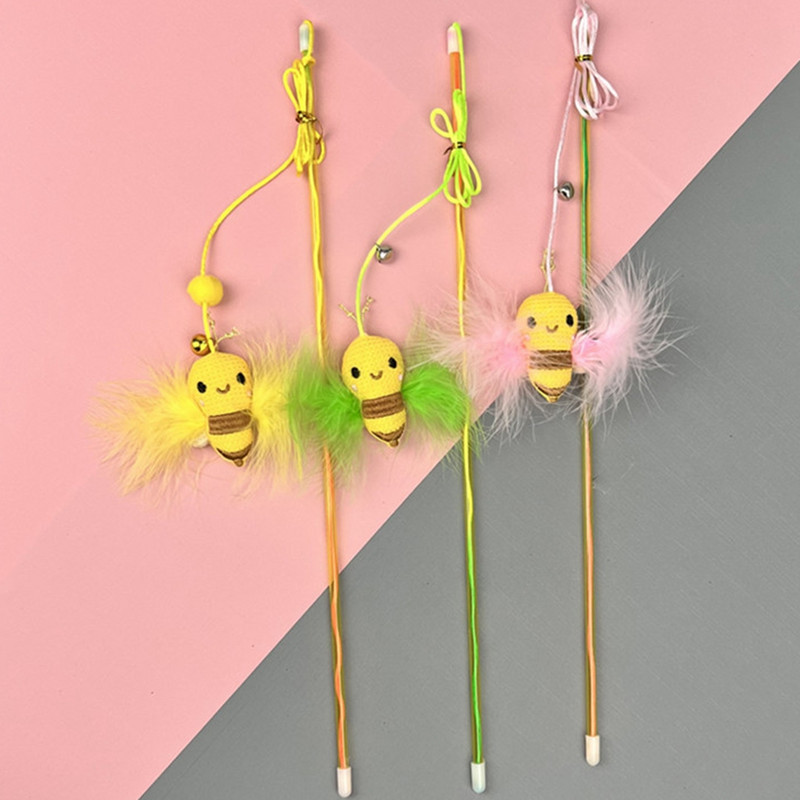 1kom nasumičnim bojama mačji štapić za zadirkivanje, smiješno lažno perje, dizajn male pčele, mačići zadirkujući štapić, interaktivna igračka za kućne ljubimce