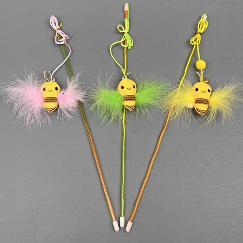 1kom nasumičnim bojama mačji štapić za zadirkivanje, smiješno lažno perje, dizajn male pčele, mačići zadirkujući štapić, interaktivna igračka za kućne ljubimce