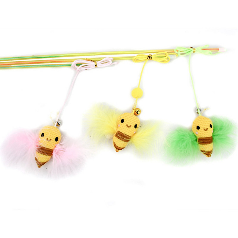 1kom nasumičnim bojama mačji štapić za zadirkivanje, smiješno lažno perje, dizajn male pčele, mačići zadirkujući štapić, interaktivna igračka za kućne ljubimce