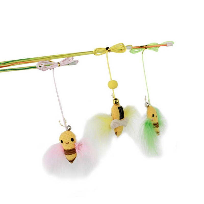 1kom nasumičnim bojama mačji štapić za zadirkivanje, smiješno lažno perje, dizajn male pčele, mačići zadirkujući štapić, interaktivna igračka za kućne ljubimce