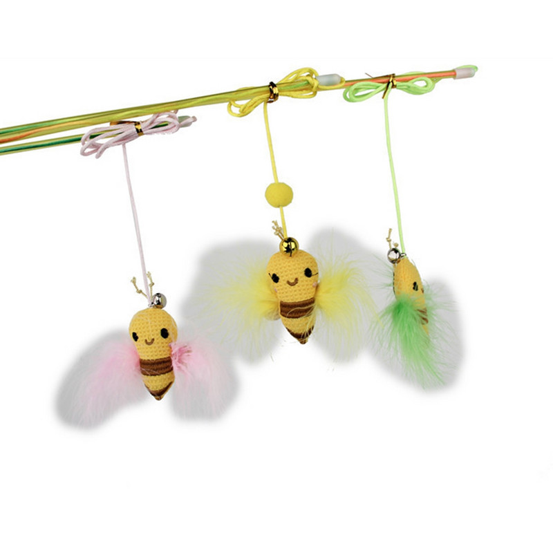 1kom nasumičnim bojama mačji štapić za zadirkivanje, smiješno lažno perje, dizajn male pčele, mačići zadirkujući štapić, interaktivna igračka za kućne ljubimce