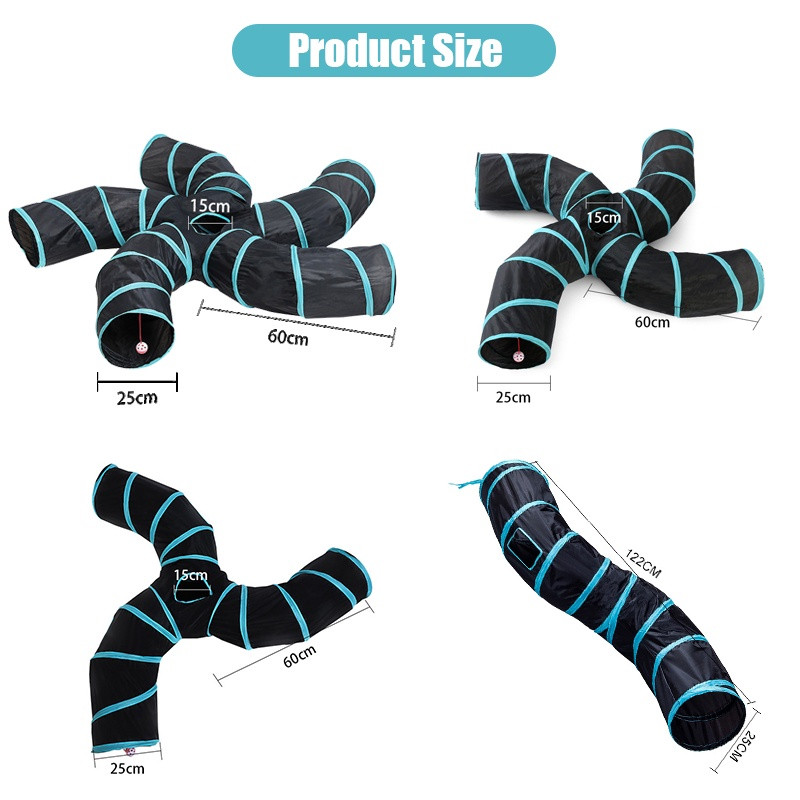 Mačji tunel za kućne mačke, veliki s loptom za igru S-oblika, 5 smjerova sklopivih interaktivnih Peek Hole, igračke za kućne ljubimce, cijevi za štene