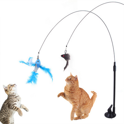 Handfree Bird Feather Cat Wand with Bell Мощна вендуза Интерактивни играчки за котки Упражнение за лов на коте Продукти за домашни любимци