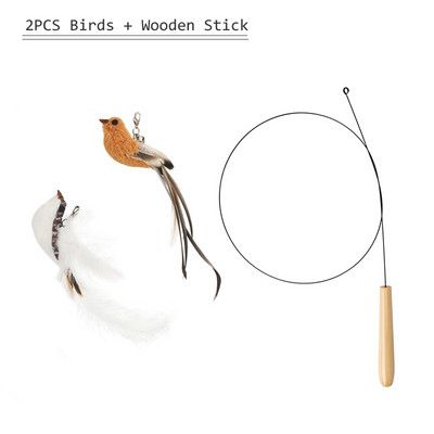 Cute Bird Toy Feather Fake Birds Teaser Stick Pet Toy Cat Stick Αξεσουάρ