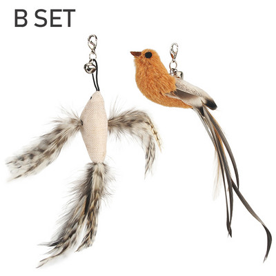 Cute Bird Toy Feather Fake Birds Teaser Stick Pet Toy Cat Stick Αξεσουάρ