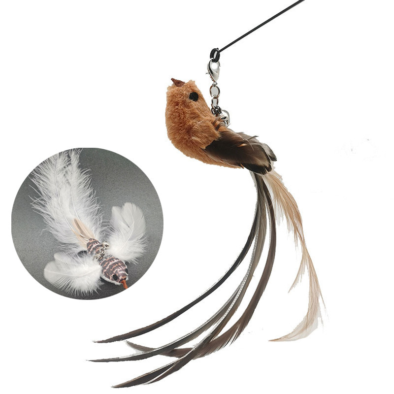 Cute Bird Toy Feather Fake Birds Teaser Stick Pet Toy Cat Stick Αξεσουάρ