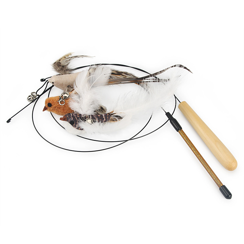 Cute Bird Toy Feather Fake Birds Teaser Stick Pet Toy Cat Stick Αξεσουάρ