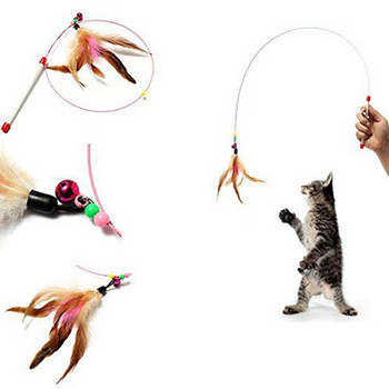 Έγχρωμα αστεία παιχνίδια με ραβδί γάτας Πολύχρωμα φτερά γαλοπούλας Tease ραβδί γάτας Διαδραστικά παιχνίδια για κατοικίδια για γάτες που παίζει παιχνίδια για κατοικίδια
