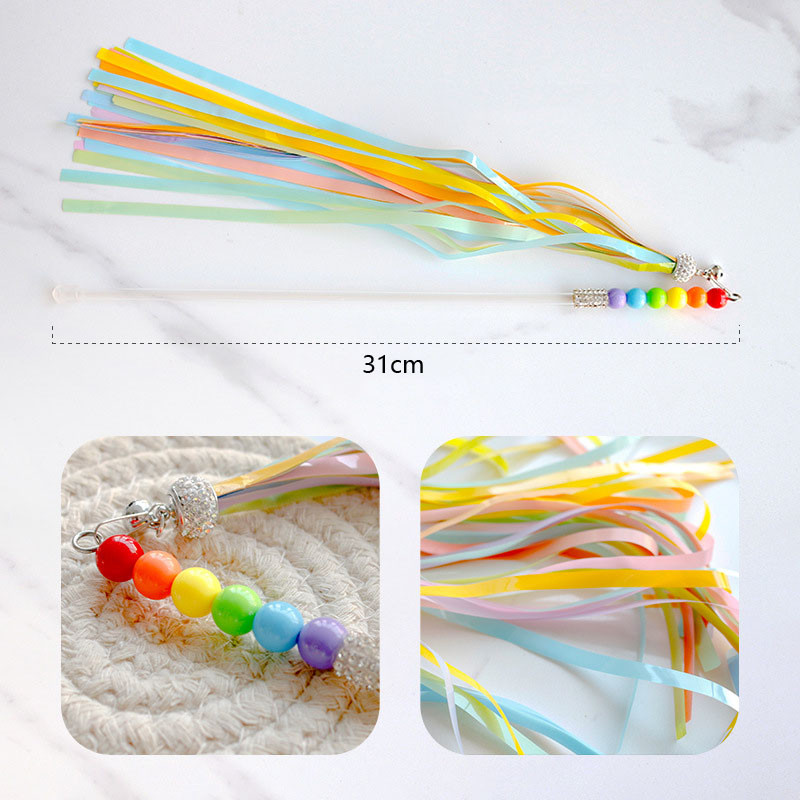 Funny Cat Stick Cat Bell Διαδραστικό παιχνίδι Χειροποίητο Rainbow Ribbon Tassel Kitten Fairy Funny Cat Rod Kitten Cat Διαδραστικά παιχνίδια