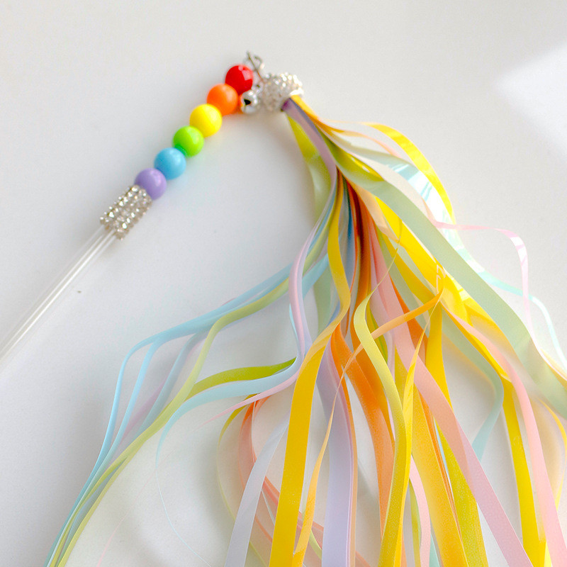 Funny Cat Stick Cat Bell Διαδραστικό παιχνίδι Χειροποίητο Rainbow Ribbon Tassel Kitten Fairy Funny Cat Rod Kitten Cat Διαδραστικά παιχνίδια
