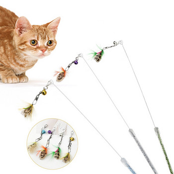 1 бр. Играчка за котки Pet Cats Kitten Teaser Toy with Bell Funny Feather Cat Teaser Wand Toys for Cats Pet Product Random Color