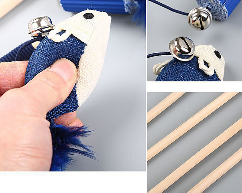 Pet Cat Teaser Multicolor Ptičje perje Plišana mačka Wand Cat Catcher Teaser Stick Mouse Fish Cat Interaktivne igračke sa zvonom