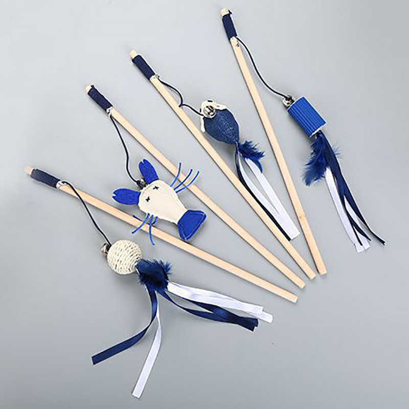 Pet Cat Teaser Multicolor Ptičje perje Plišana mačka Wand Cat Catcher Teaser Stick Mouse Fish Cat Interaktivne igračke sa zvonom