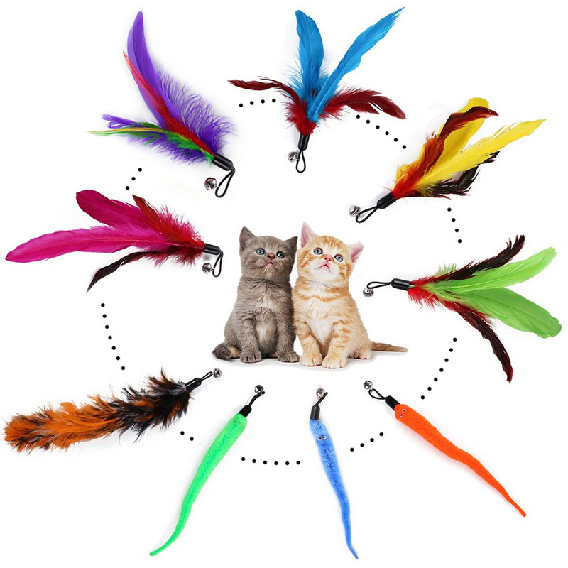 11 kom. Igračke za mačke Interaktivni štapić od mačjeg perja, igračke za mačiće na uvlačenje Igračka za mačji štapić od prirodnog perja Zamjena za zadirkivanje sa zvonom