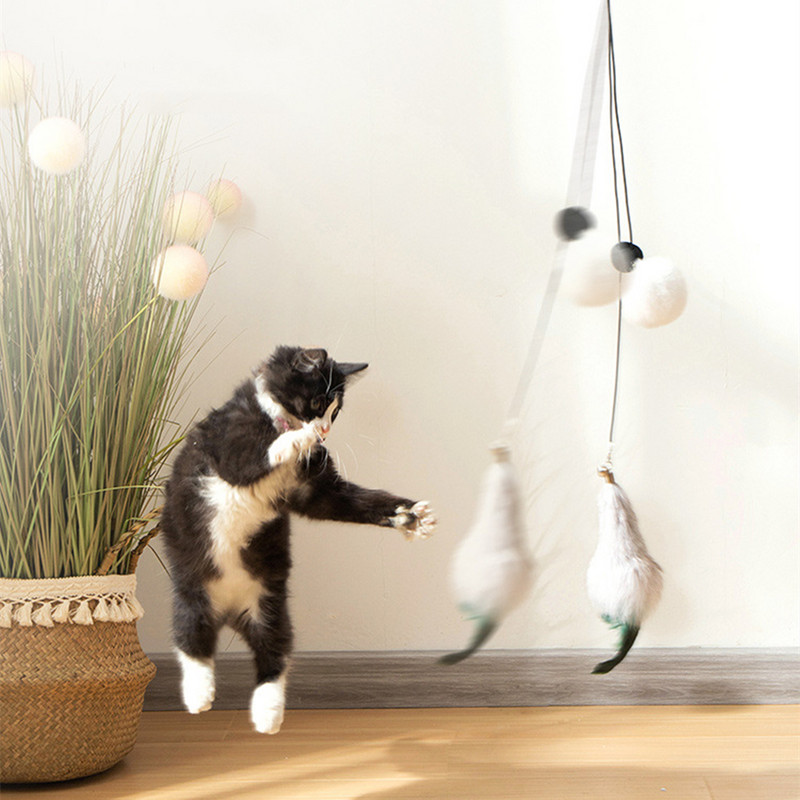 Simulatsioon linnukassi mänguasi, reguleeritava pikkusega rippuva ukse tüüp, kahepealine kassi kriimustusnöör Naljakas interaktiivne kasside mänguasi