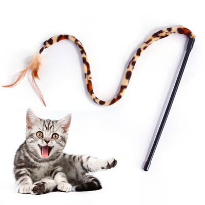 Funny Cat Teaser Fake Feather Cat Stick Cat Wand Teaser Kitten Leopard Print Wand Toy Interactive Toy Training Toy Cat Pet Toy