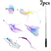 Baghetă pentru pisici, retractabilă, interactivă, flexibilă, jucărie pentru animale de companie, cu 6 bucăți de rezerve, produs de prindere de schimb pentru exercițiul pisicilor