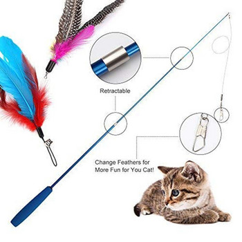 Интерактивна играчка с котешки пера Feather Teaser Stick Wand Pet Retractable Feather Bell Refill Replacement Catcher Product for Kitten