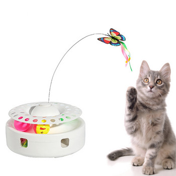 Smart Electric Cat Butterfly Toy 3 in 1 Pet Funny Cat Feather Punching Machine Crazy Game Funny Cat Stick Device Toy Play Plate